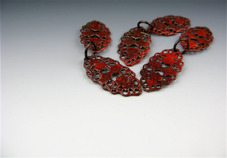 Enameled Oval Filigree / Orient Red Enamel / Made to order image 1