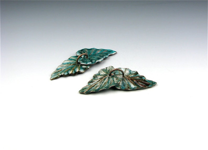 Enameled Ivy Leaf / Teal enamel / Made to order image 3