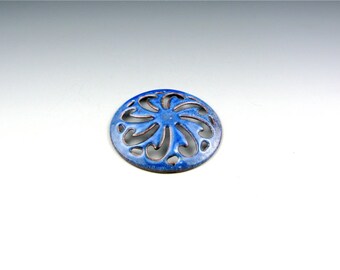 Enameled Pinwheel Focal or Cab /  Nitric Blue Enamel / Made to order