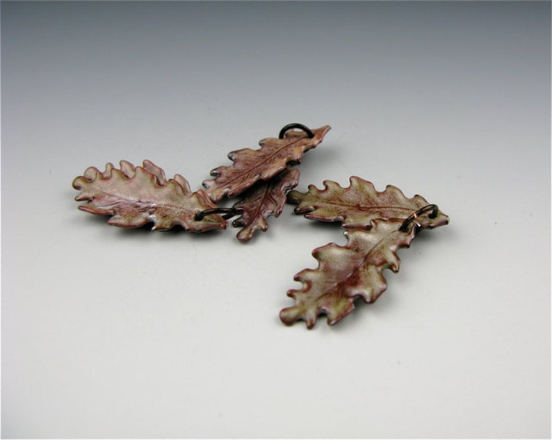 Enameled Extra Small Oak Leaf / Soft Brown Enamel / Made to order image 2