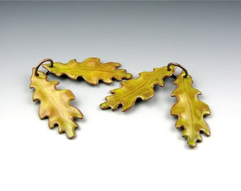 Enameled Small Oak Leaf  /  Bitter Green Enamel / Made to order