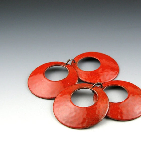 Enameled Domed  Hoops  /  Orient Red Enamel  / Made to Order