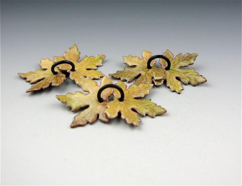Enameled Small Maple Leaves / Lime Green Enamel / Made to Order image 1