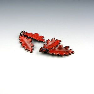 Enameled Extra Small Oak Leaf / Orient Red enamel / Made to order image 1