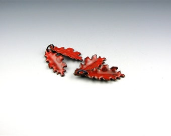 Enameled Extra Small Oak Leaf / Orient Red enamel / Made to order