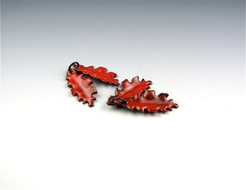 Enameled Extra Small Oak Leaf / Orient Red enamel / Made to order image 1