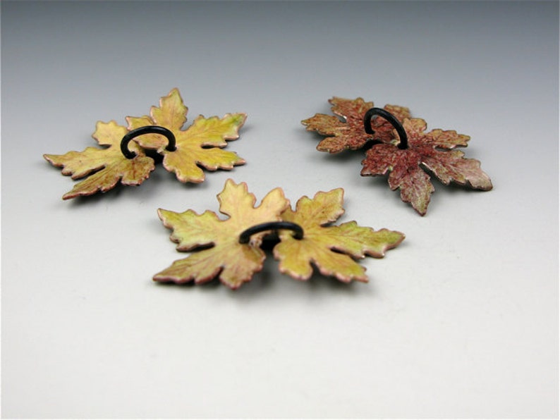 Enameled Small Maple Leaves / Lime Green Enamel / Made to Order image 2