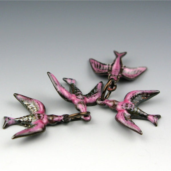 Enameled Swallow / Pink Enamel / Made to order