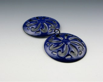 Enameled Pinwheel Filigree /  Cobalt blue enamel / Made to order