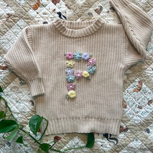 Floral initial sweater custom embroidered sweater initial baby knit sweater  first Christmas gift customized baby birthday present