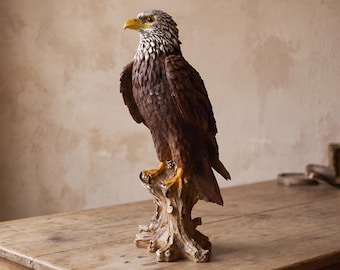 Large Eagle Statue on Driftwood Base | Realistic Bird of Prey Sculpture | Handcrafted Polyresin Figurine | Home Decor