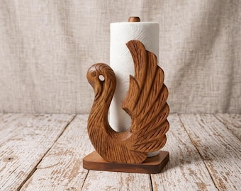 Carved Wooden Swan Paper Towel Holder, Rustic Farmhouse Kitchen Decor