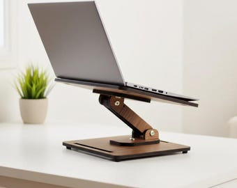 Wooden Laptop Stand - Adjustable Book Holder for Desk - Ergonomic Lap Desk - Laptop Riser- Cookbook Stand - Gift for Student & Remote Worker