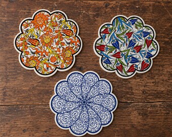 Traditional Turkish Handmade Ceramic Trivet, Decorative Pot Holder, Cup Holder, Kitchen Countertop Trivet, Housewarming Gift