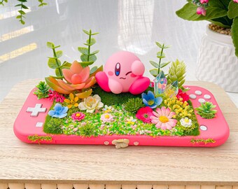 Kirby Switch Terrarium/ Wink: Handmade Cozy Gamer Girl Decor, Geek Gaming Gifts, Kawaii Desk Plant, For Her, Anime Collectable