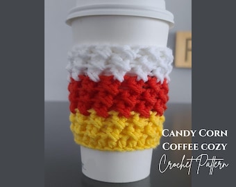 Candy Corn Crochet Coffee Cozy Pattern: Beginner-Friendly Fall Decor (2 PDFs)