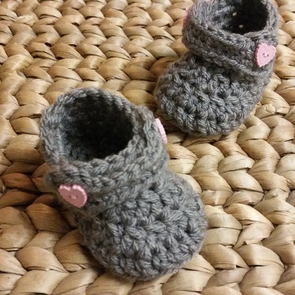 Baby Boots, Crochet Grey and Pink Sweet Heart Valentine handmade  3-6 Months - free shipping included