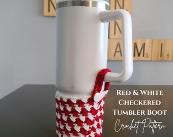 Checkered Tumbler Boot Crochet Pattern: Red and White (PDF Pattern)