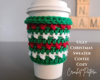 Ugly Christmas Sweater Coffee Cozy Crochet Pattern: Beginner or Intermediate Project (2 PDFs)
