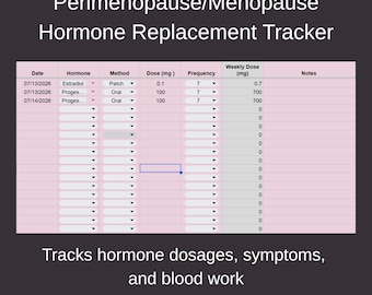 Perimenopause Menopause Hormone Tracker | HRT BHRT Symptom, Lab Medication Organizer | Blood Test, Dosage Calculator