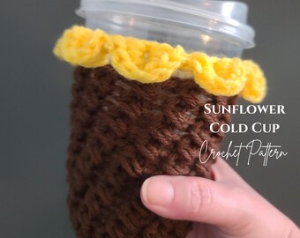 Sunflower Iced Coffee Cold Cup Cozy Crochet Pattern (PDF Download)