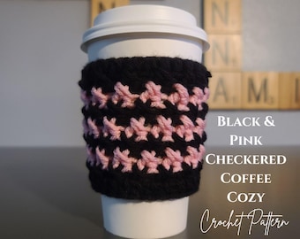 Black and Pink Textured Coffee Cozy Crochet Pattern: Beginner Project (2 PDF instant download)