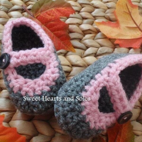 Heather Grey and Pink Baby Mary Janes 3-6 Months