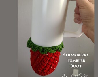 Strawberry Tumbler Boot Crochet Pattern: 40 oz Water Bottle Cozy (PDF Pattern)