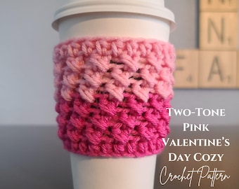 Two-Tone Pink Textured Coffee Cozy Crochet Pattern: Beginner Friendly (2 PDF Download)