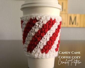 Candy Cane Stripe Coffee Cozy Crochet Pattern - Beginner Friendly (2 PDFs)