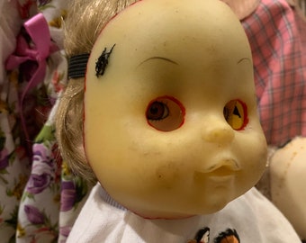 Creepy porcelain doll with plastic mask- weird scary horror ooak halloween sculpted oddity curiosity haunted