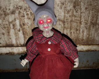 Crackle doll with rabbit hat - creepy weird scary horror ooak halloween sculpted oddity curiosity