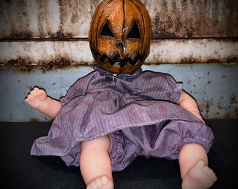 Pumpkin head creepy haunted doll -  weird scary horror ooak halloween sculpted oddity curiosity