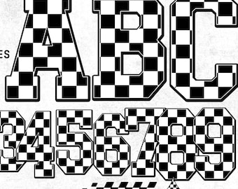 Checkered Regular Alphabet Set PNG: Checkered Alpha, Numbers, and Shapes. High Resolution (Digital Download)
