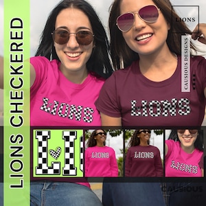 Lions Checkered PNG, DTF, Sublimation, T-Shirt, School Mascot