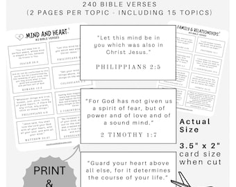 Printable Scripture Cards: 15 Topics, 240 Cards, Memory Bible Verse Affirmations (PDF Download)