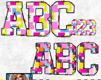 Colorful Funky Doodle Alphabet PNB: 2 Sets, Pink, Doodle, Dalmatian, (Digital Download)
