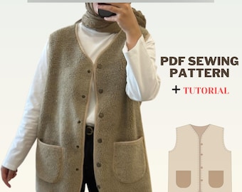 Vest PDF Sewing Pattern XS-S-M-L | Teddy Vest | Fall Women Vest Sewing Pattern | Easy Winter Vest Sewing Pattern | Sleeve-Less Women Coat