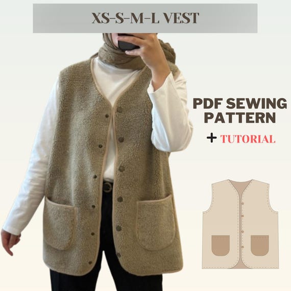 Vest PDF Sewing Pattern XS-S-M-L | Teddy Vest | Fall Women Vest Sewing Pattern | Easy Winter Vest Sewing Pattern | Sleeve-Less Women Coat