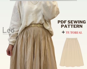 Pleated Maxi Skirt Sewing Pattern: Sizes 36-46 (PDF Pattern)