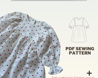 Dress Sewing Pattern, 0-6 years PDF Pattern Instant Download Tutorial, PDF Sewing Pattern for Puffy Sleeves Dress, Girl Ruffle Dress Pattern