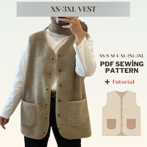 Vest PDF Sewing Pattern XS-3XL | Teddy Vest | Fall Women Vest Sewing Pattern | Easy Winter Vest Sewing Pattern | Sleeve-Less Women Coat