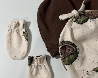 Baby Hat & Mittens Sewing Pattern: Knit Fabric, Newborn to 24 Months (PDF Download)
