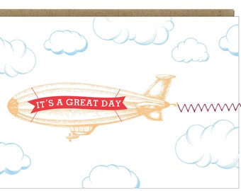 It's A Great Day Greeting Card Blimp Banner with sewn paper