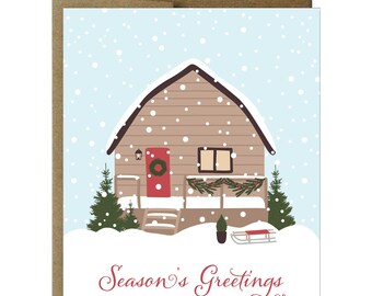 Snowy Cottage Season's Greetings Greeting Card - 8 Pack