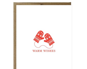 Red Mittens Letterpress Holiday Greeting Card
