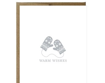 Silver Mittens Letterpress Holiday Greeting Card