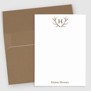 Gepersonaliseerde briefpapier voor heren, set van 10 | Notitiekaarten met monogram gewei | Aangepast briefpapier met naam | Notitiekaartcadeau voor mannen