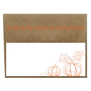 de correspondance typographiques orange citrouille avec enveloppes cousues - Paquet de 8 | Papeterie d'automne | Ensemble de cartes de remerciement pour mariage d'automne