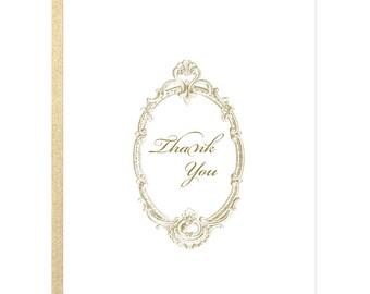 Vintage Border Gold Thank You Letterpress Note Cards | 5 Pack